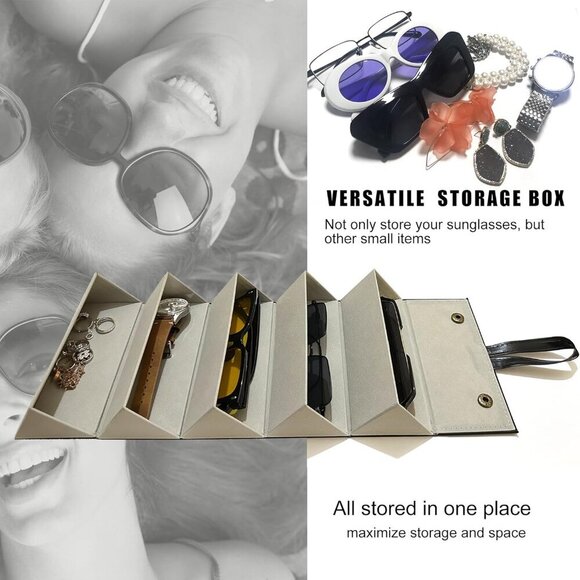 Sunglasses Organizer PU Leather 5 Slots Eyeglasses Storage Travel Case - Picture 6 of 7